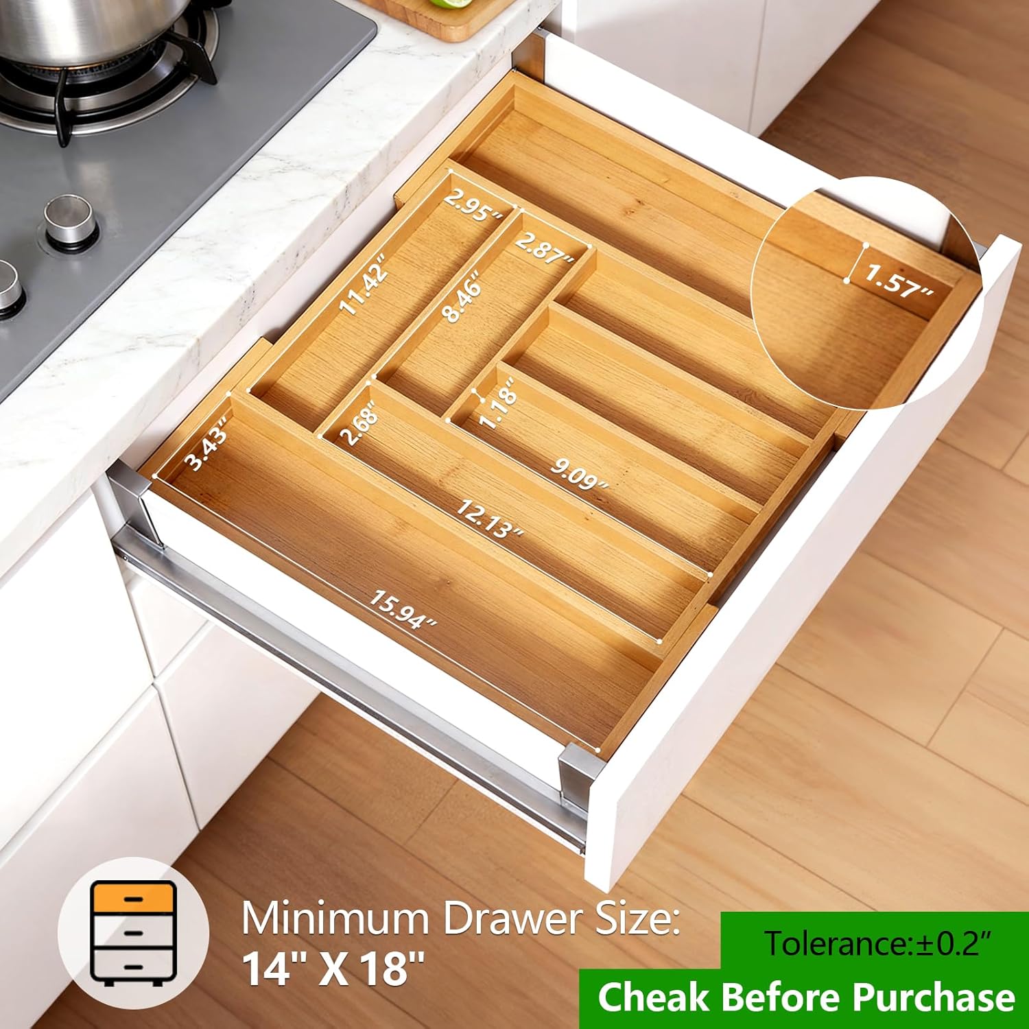Bamboo Kitchen Drawer Organizer - Image 3