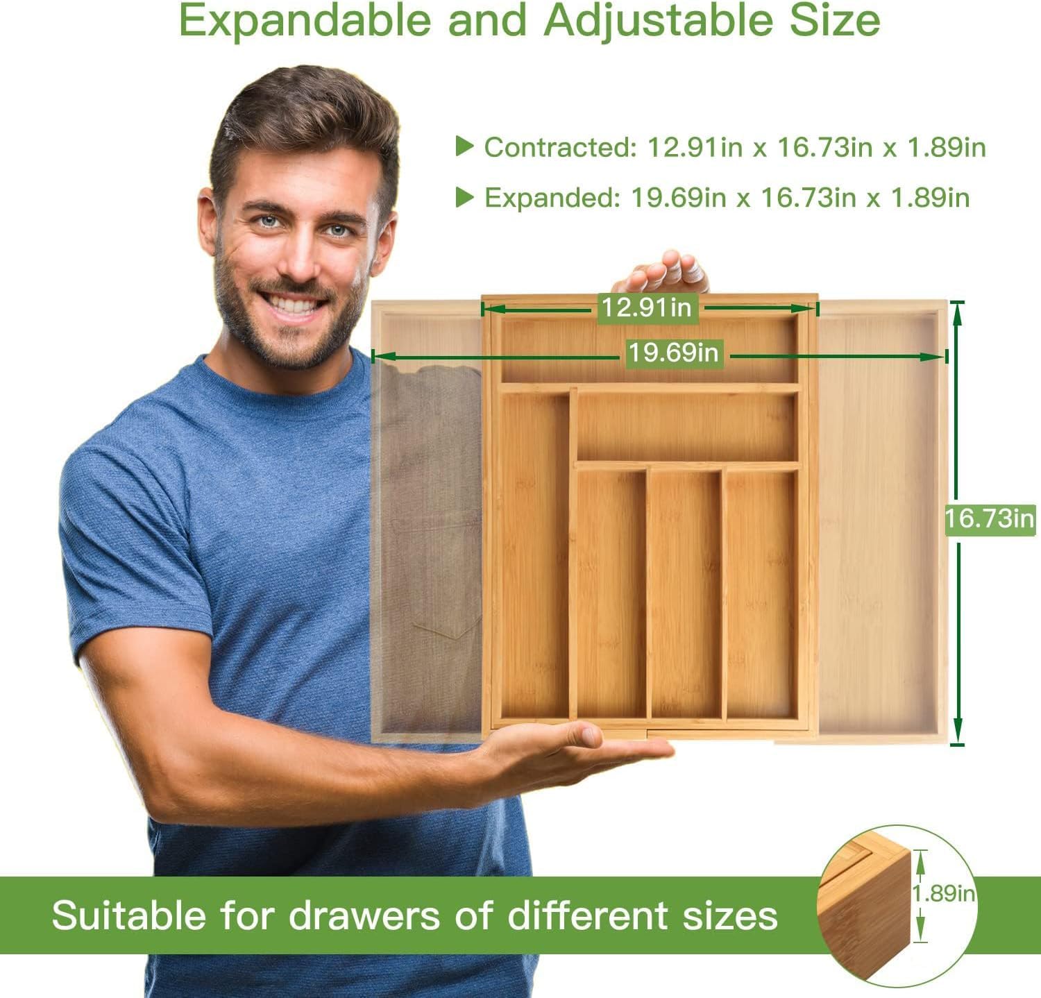 Bamboo Kitchen Drawer Organizer - Image 2